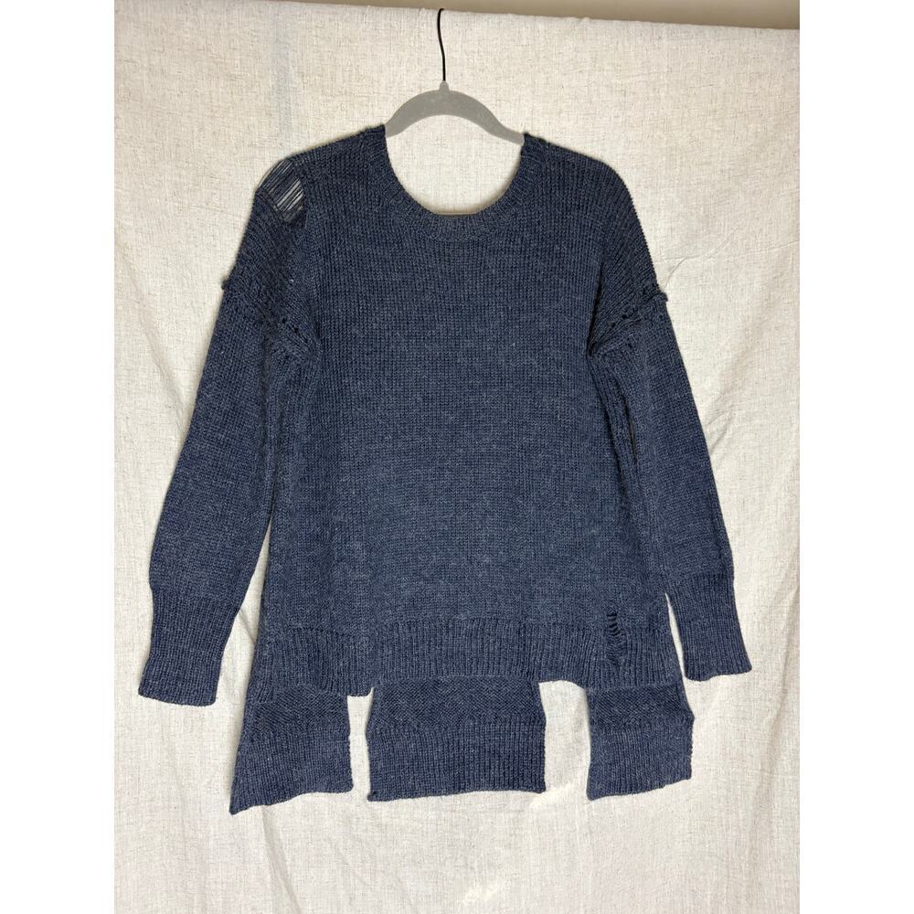 Wildfox Blue Crewneck Distressed Cutout Hem Sweatshirt Sz. XS